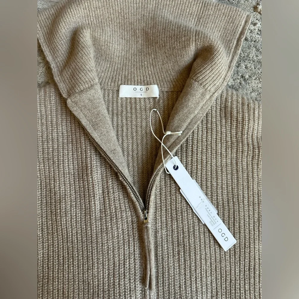 One Grey Day 100% Cashmere‎ Half Zip Sweater Dress Beige New Luxury Soft Size S - Picture 5 of 8